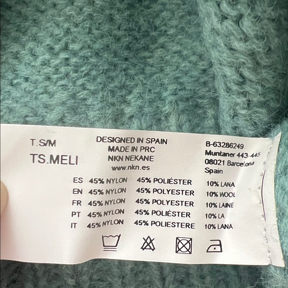 NKN Nekane Meli Aqua Gold Lurex V-Neck Wool Blend Sweater Small/ Medium NWT - Picture 7 of 8